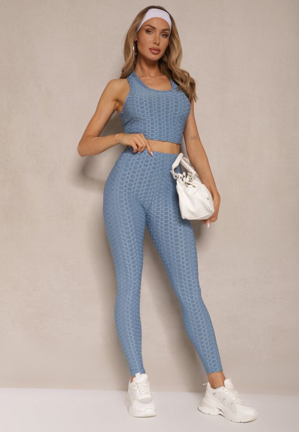 Renee - Granatowy Tank Top z Tłoczonym Wzorem Aeronna. Okazja: na co dzień. Kolor: niebieski. Materiał: jeans. Styl: casual, klasyczny