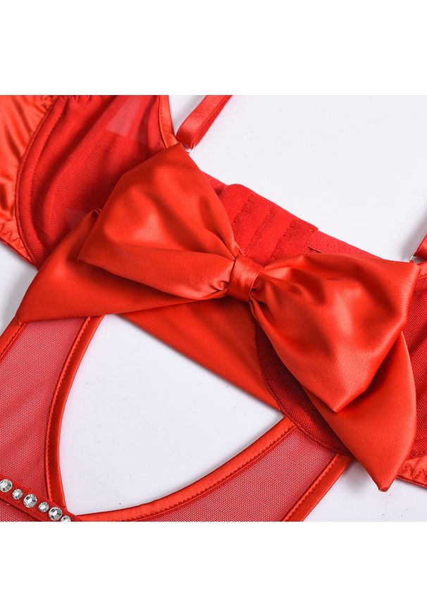 Intica - Body z kokardą i łańcuszkiem na specjalne okazje Harriette. Kolor: czerwony. Materiał: materiał