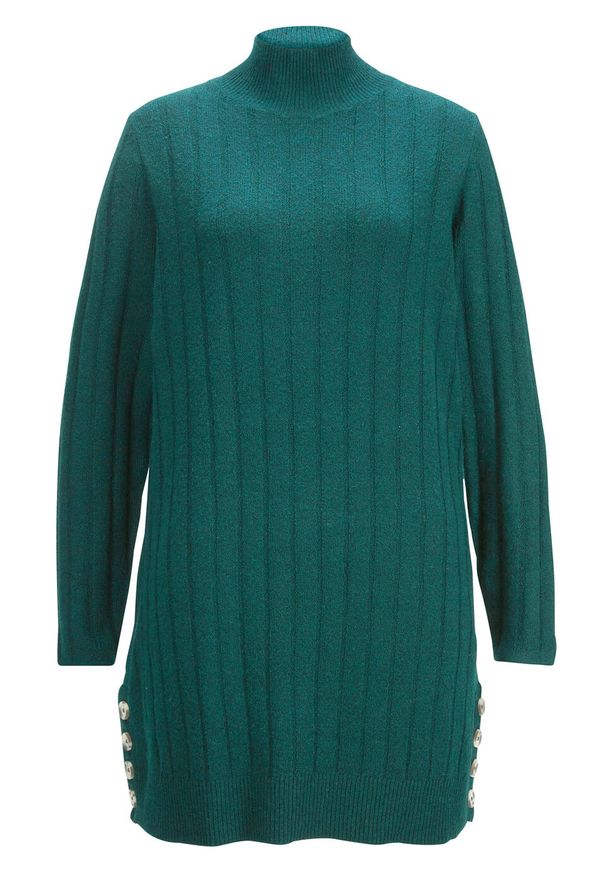 Długi sweter z poliestru z recyklingu bonprix głęboki zielony. Kolor: zielony. Materiał: wełna, poliester, elastan, poliamid, materiał. Długość: długie