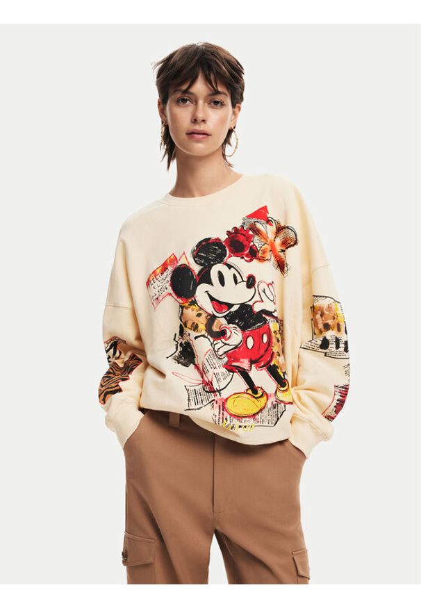 Desigual Bluza Mickey 24WWSK35 Beżowy Oversize. Kolor: beżowy. Materiał: bawełna