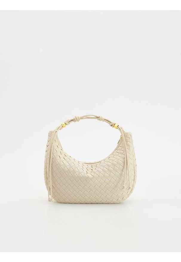 Reserved - Przeplatana torebka hobo - złamana biel. Materiał: skórzane