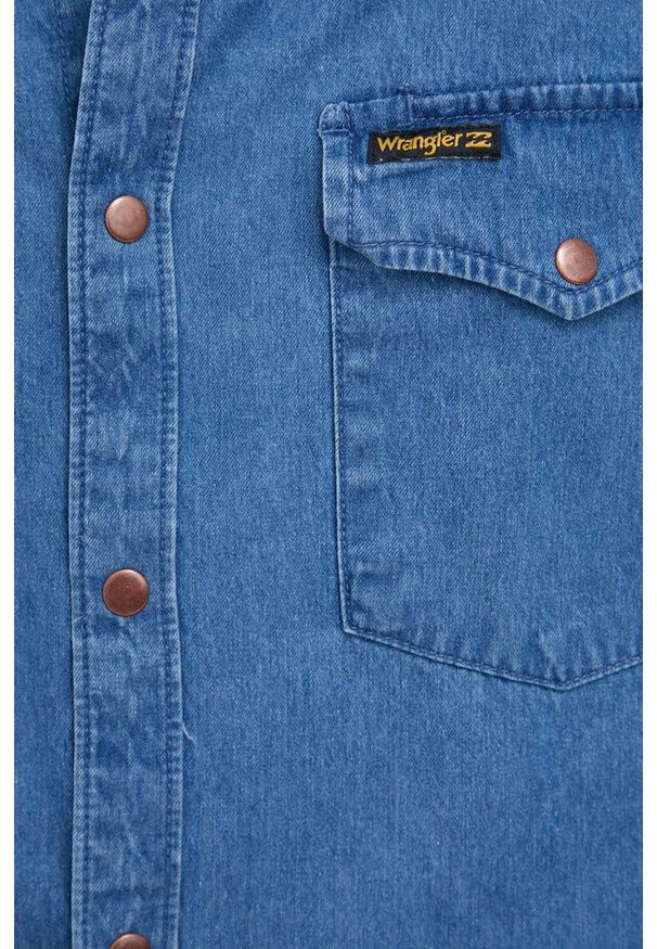 Billabong - Koszula jeansowa x Wrangler. Okazja: na co dzień. Typ kołnierza: kołnierzyk klasyczny. Kolor: niebieski. Materiał: jeans. Długość rękawa: długi rękaw. Długość: długie. Styl: klasyczny, casual