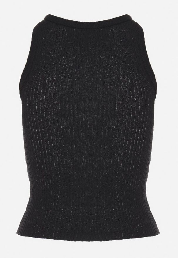 Born2be - Czarny Top z Prążkowanego Materiału Ovilora. Okazja: na spacer, na co dzień. Kolor: czarny. Materiał: materiał, prążkowany. Styl: casual