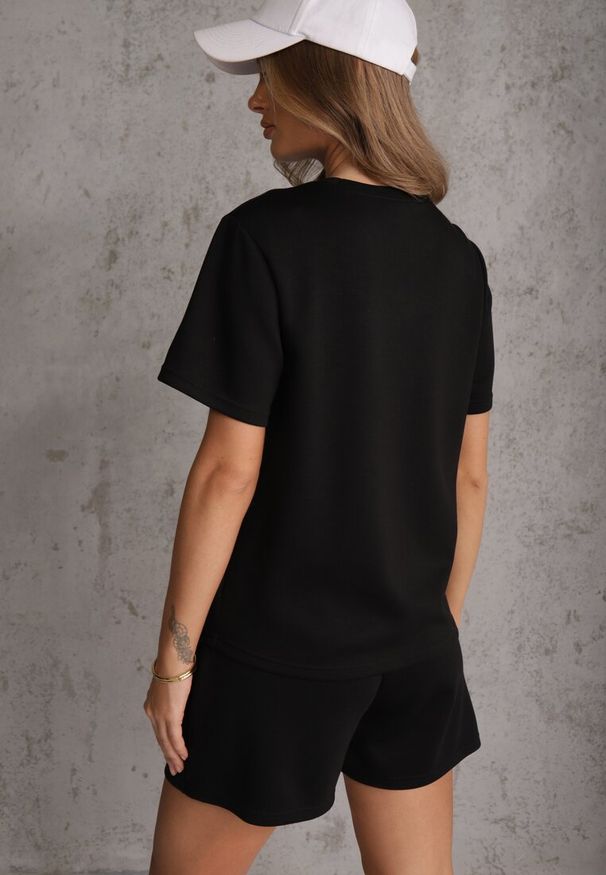 Renee - Czarny Bawełniano-Wiskozowy Komplet Sportowy T-shirt i Szorty Areinna. Kolor: czarny. Materiał: wiskoza, bawełna