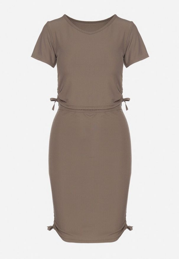 Born2be - Ciemnozielony Komplet z Bawełną Bluzka i Spódnica ze Ściągaczami Lunakira. Kolor: zielony. Materiał: bawełna