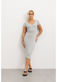 SUKIENKA SUZANE JASNO SZARA L - Flawless. Okazja: na co dzień, na spotkanie biznesowe, do pracy. Kolor: szary. Materiał: bawełna, dzianina, prążkowany, elastan. Długość rękawa: krótki rękaw. Sezon: lato. Typ sukienki: proste, ołówkowe. Styl: biznesowy, casual. Długość: midi