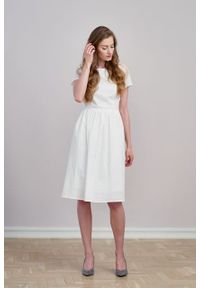 Marie Zélie - Sukienka Melania haft biały. Kolor: biały. Materiał: bawełna, skóra, materiał. Długość rękawa: krótki rękaw. Wzór: haft #1