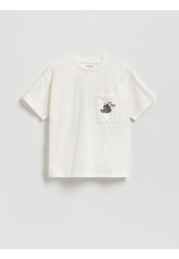 Reserved - Bawełniany t-shirt Pusheen - złamana biel. Materiał: bawełna