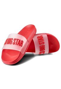 Big-Star - Czerwone Klapki Big Star Damskie Modne Buty. Okazja: na plażę. Kolor: czerwony. Materiał: bawełna. Sezon: lato. Styl: wakacyjny, sportowy #5