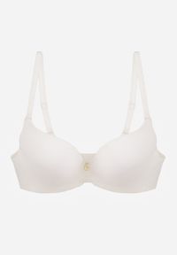 Born2be - Jasnobeżowy Gładki Biustonosz Push Up z Aplikacją z Cyrkoniami Murita. Kolor: beżowy. Materiał: materiał. Rodzaj stanika: push-up. Wzór: gładki, aplikacja #1