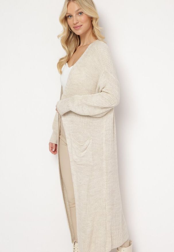 Born2be - Beżowy Długi Kardigan o Luźnym Kroju Mostiura. Kolor: beżowy. Długość: długie