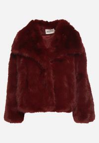 Born2be - Bordowa Jednorzędowa Kurtka Futerko z Szerokim Kołnierzem Conellia. Okazja: na co dzień. Kolor: czerwony. Materiał: futro. Styl: casual, elegancki #7