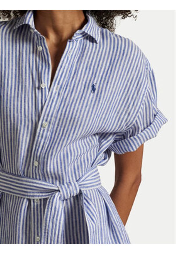 Polo Ralph Lauren Sukienka koszulowa 211965843002 Niebieski Regular Fit. Typ kołnierza: polo. Kolor: niebieski. Materiał: len. Typ sukienki: koszulowe