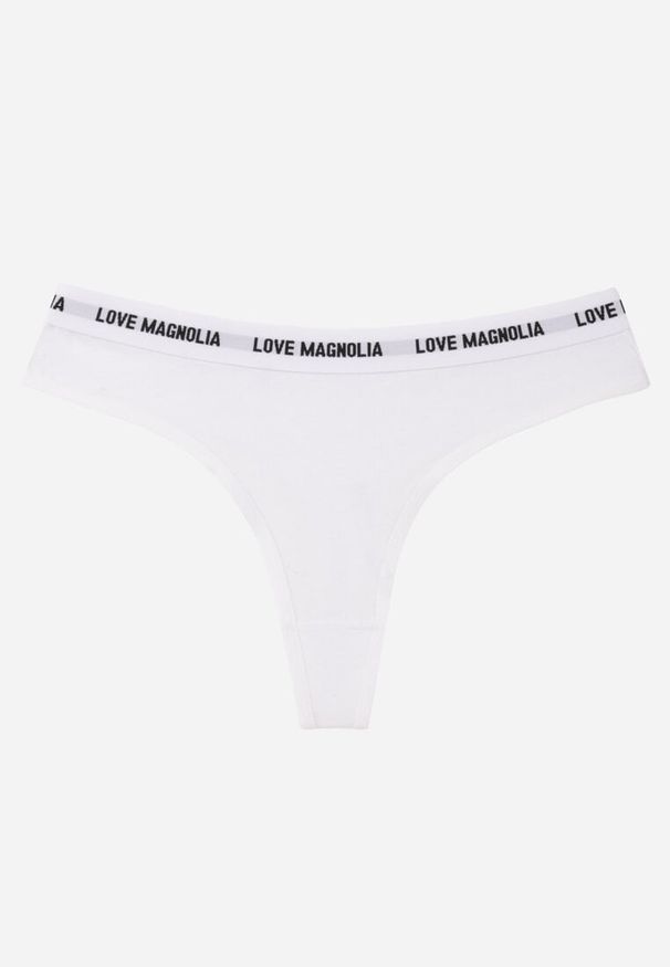 Born2be - Białe Majtki Typu Stringi z Bawełną i Napisami Veza. Kolor: biały. Materiał: bawełna. Wzór: napisy