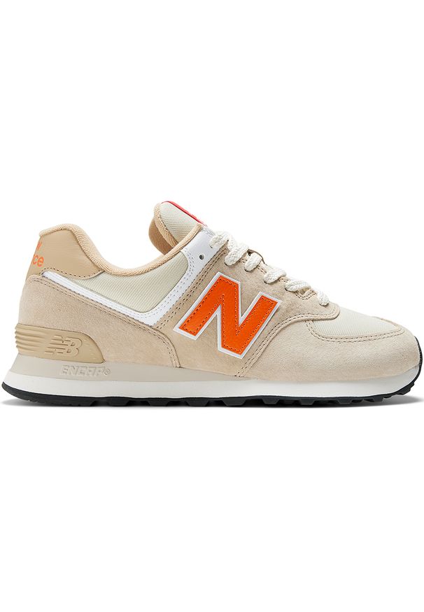 Buty unisex New Balance U574HBO – beżowe. Okazja: na co dzień. Kolor: beżowy. Materiał: guma, skóra, zamsz, materiał, syntetyk. Szerokość cholewki: normalna. Model: New Balance 574