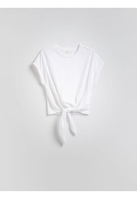 Reserved - T-shirt z wiązaniem - biały. Kolor: biały. Materiał: bawełna