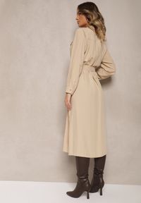 Renee - Beżowa Sukienka Koszulowa o Rozkloszowanym Kroju z Paskiem i Kieszeniami z Klapami Rinnisa. Okazja: na imprezę. Kolor: beżowy. Typ sukienki: koszulowe. Styl: elegancki #4