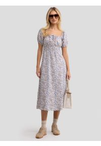 Big-Star - Sukienka damska midi z wiskozy z motywem kwiatowym niebieska Sotiki 000. Okazja: na spacer. Kolor: wielokolorowy. Materiał: wiskoza. Długość rękawa: krótki rękaw. Wzór: kwiaty. Sezon: lato. Styl: klasyczny, vintage. Długość: midi #5