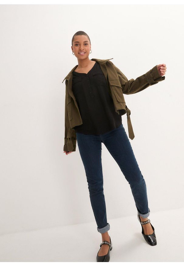 bonprix - Bluzka z wiskozy z dekoltem w serek, długi rękaw. Typ kołnierza: dekolt w serek. Kolor: czarny. Materiał: wiskoza. Długość rękawa: długi rękaw. Długość: długie