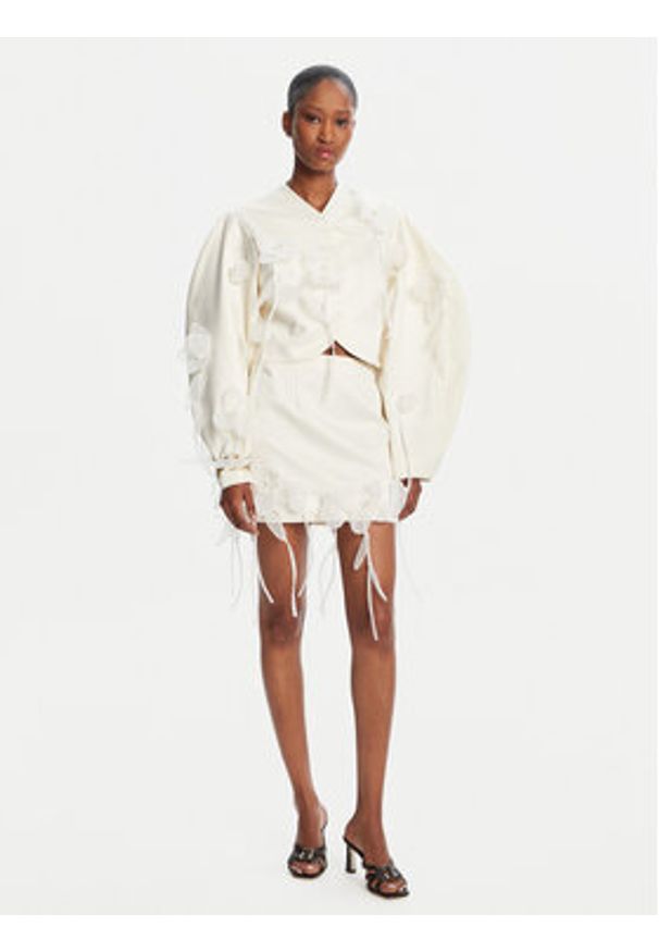 ROTATE Marynarka 3D Lily 113885857 Écru Relaxed Fit. Materiał: syntetyk