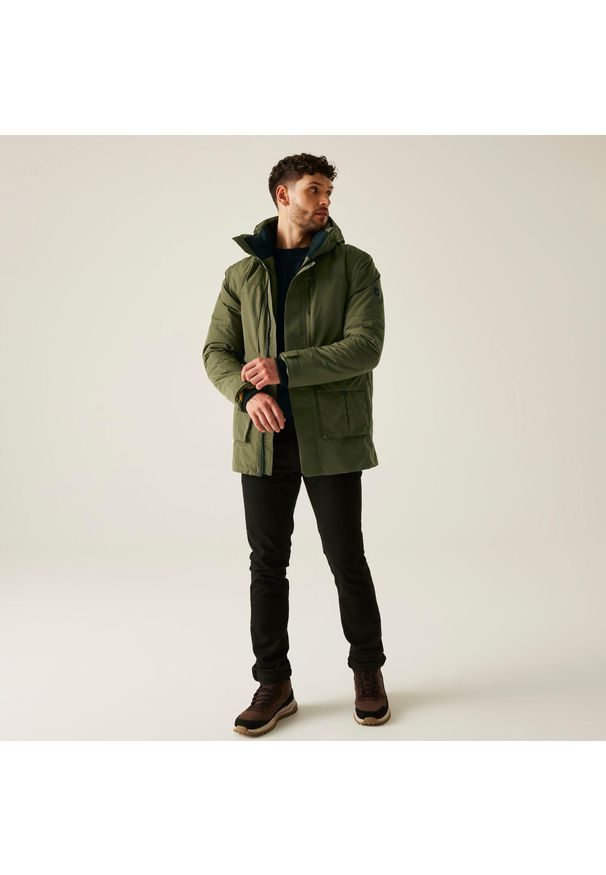 Regatta - Kurtka męska zimowa ocieplana przeciwdeszczowa Marron. Kolor: wielokolorowy, zielony, brązowy. Materiał: tkanina, bawełna, puch. Sezon: zima. Sport: turystyka piesza