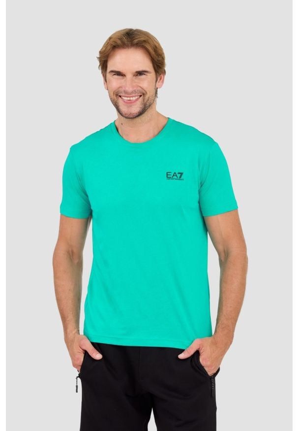 EA7 Emporio Armani - EA7 Zielony męski t-shirt bawełniany, Rozmiar L. Kolor: zielony. Materiał: bawełna