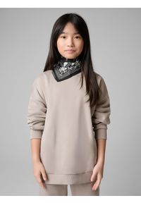 4f - 4F Komplet dresowy dziewczęcy - beżowy 122/128 (6-8 lat). Okazja: na co dzień, na uczelnię, do domu. Typ kołnierza: bez kaptura. Kolor: beżowy. Materiał: dresówka. Sezon: lato. Styl: casual #2