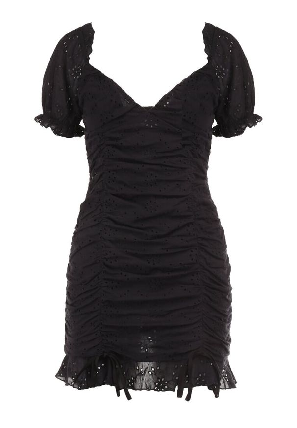 Born2be - Czarna Sukienka Pereis. Typ kołnierza: dekolt gorset, dekolt kwadratowy. Kolor: czarny. Materiał: bawełna. Wzór: aplikacja, haft. Typ sukienki: gorsetowe. Długość: mini