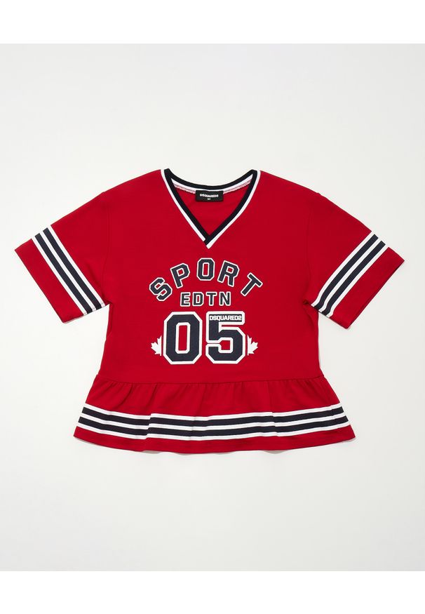 DSQUARED2 KIDS - Sportowa koszulka z z napisami 4-12 lat. Kolor: czerwony. Materiał: materiał. Wzór: napisy. Sezon: lato. Styl: sportowy
