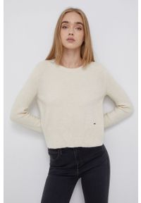 Pepe Jeans Sweter z domieszką wełny damski kolor kremowy. Kolor: beżowy. Materiał: wełna. Długość rękawa: długi rękaw. Długość: długie