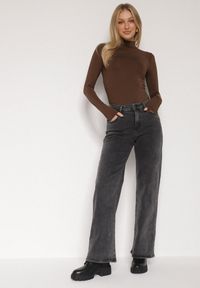 Born2be - Szare Szerokie Jeansy z Wysokim Stanem Mevicania. Okazja: na co dzień, na spacer. Stan: podwyższony. Kolor: szary. Styl: klasyczny, casual #5