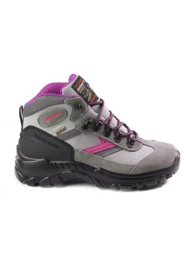 Buty do chodzenia damskie Grisport 13316S7G. Wysokość cholewki: za kostkę. Zapięcie: sznurówki. Kolor: szary. Materiał: skóra, syntetyk, materiał, tkanina. Szerokość cholewki: normalna. Styl: sportowy