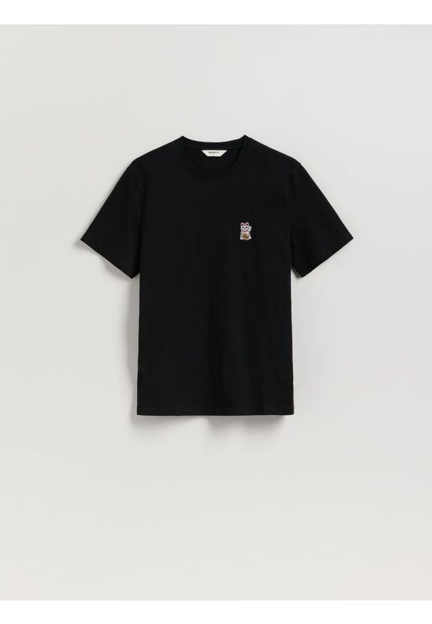 Reserved - T-shirt regular z haftem - czarny. Kolor: czarny. Materiał: bawełna, dzianina. Wzór: haft
