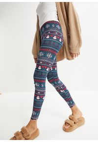 bonprix - Legginsy w bożonarodzeniowy deseń. Kolor: niebieski. Wzór: nadruk