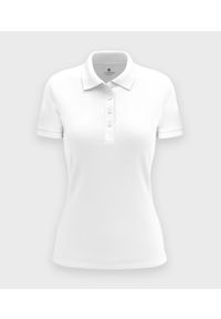 MegaKoszulki - Damska koszulka polo (bez nadruku, gładka) - biała. Typ kołnierza: polo. Kolor: biały. Materiał: bawełna. Wzór: gładki #1