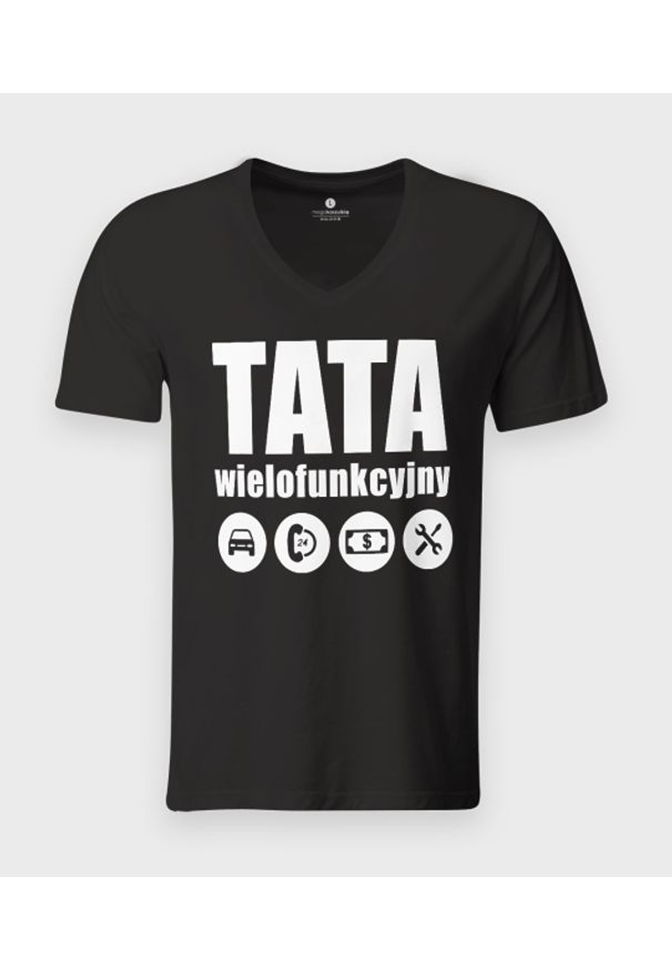 MegaKoszulki - Koszulka męska v-neck Tata wielofunkcyjny. Materiał: skóra, bawełna, materiał. Styl: klasyczny