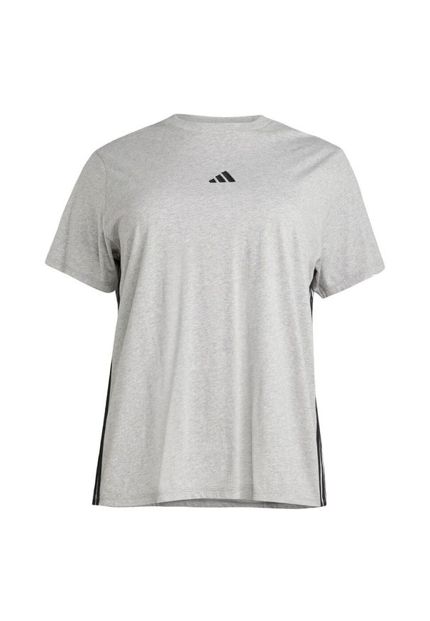 Adidas - Koszulka Essentials 3-Stripes Cotton (Plus Size). Kolekcja: plus size. Kolor: wielokolorowy, czarny, szary. Materiał: bawełna