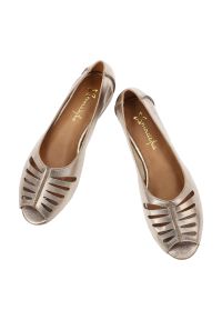 Baleriny damskie Maciejka, cholewka skóra naturalna metaliczny połysk ażurowe wycięcia odkryty nosek wsuwany fason, miedziane, P7541-32/00-1. Kolor: złoty. Materiał: skóra. Szerokość cholewki: normalna. Wzór: ażurowy #6