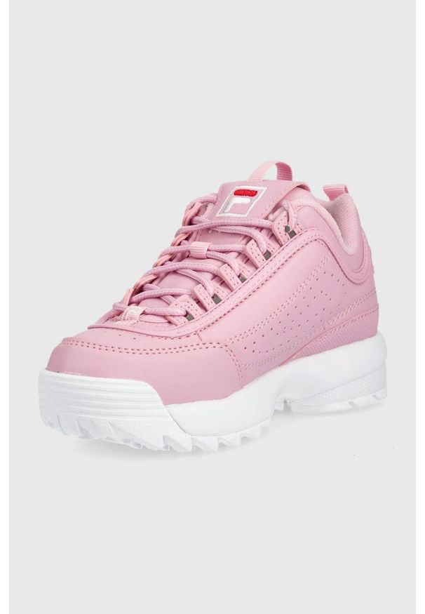 Fila sneakersy dziecięce kolor różowy. Nosek buta: okrągły. Zapięcie: sznurówki. Kolor: różowy. Materiał: guma. Obcas: na platformie
