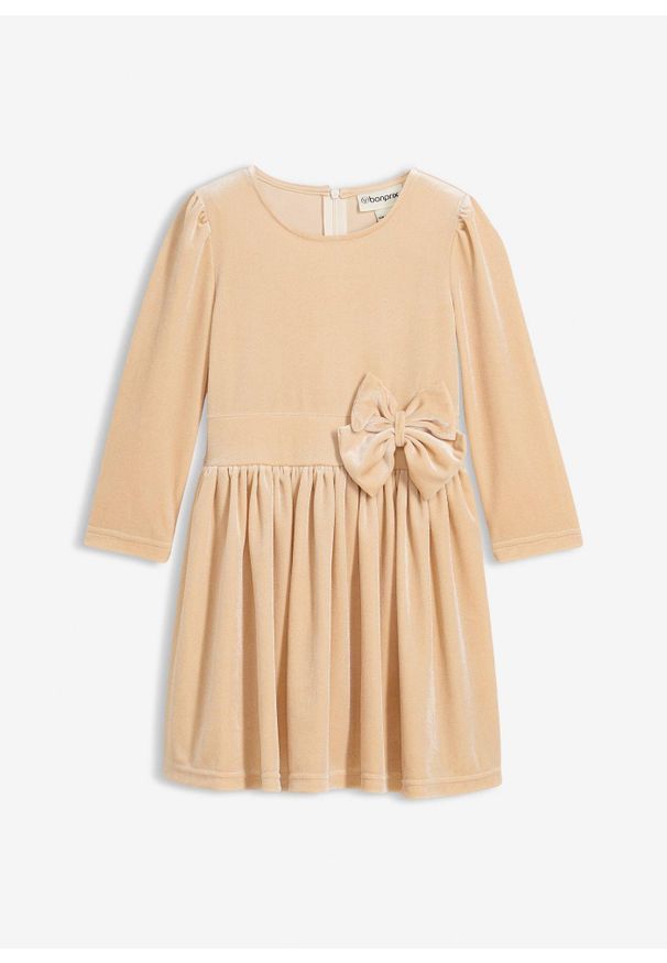 bonprix - Sukienka aksamitna. Typ kołnierza: kokarda. Kolor: beżowy
