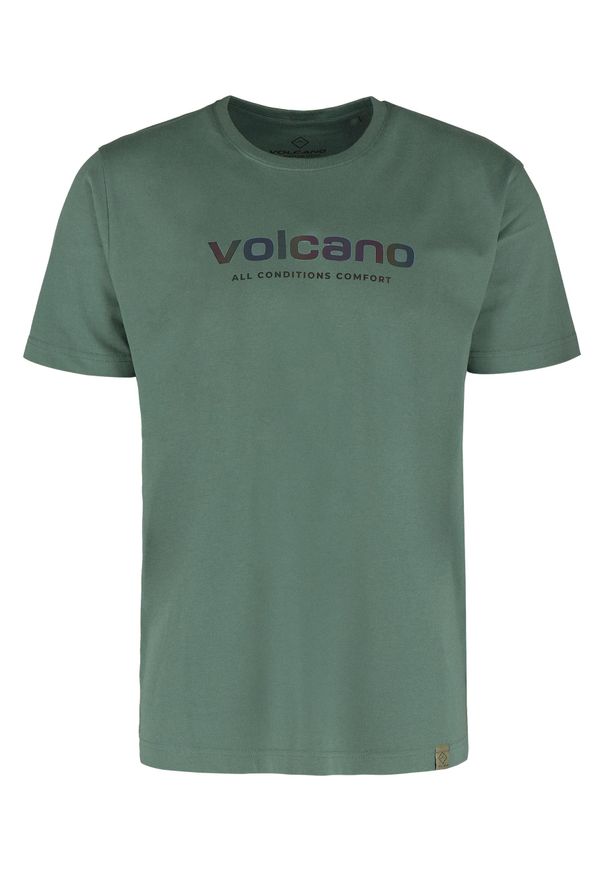 Volcano - T-shirt z napisem, Comfort Fit, T-HOLM. Kolor: brązowy. Materiał: materiał, bawełna. Długość rękawa: krótki rękaw. Długość: krótkie. Wzór: napisy. Styl: klasyczny