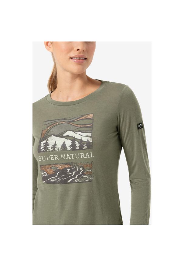 Koszulka z długim rękawem damska SUPER.NATURAL W Great Bear River. Kolor: zielony. Długość rękawa: długi rękaw. Długość: długie