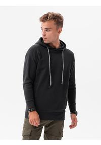 Ombre Clothing - Bluza męska z kapturem ze strukturalnego materiału - czarna V1 - Rozmiar: L. Typ kołnierza: kaptur. Kolor: czarny. Materiał: materiał. Wzór: geometria #1
