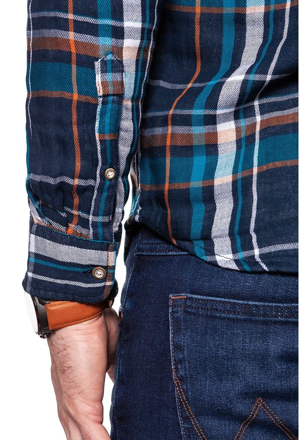 Wrangler - KOSZULA WRANGLER LS 1PKT SHIRT NAVY W5953T835 112129791. Wzór: kratka