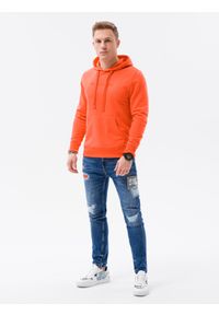 Ombre Clothing - Bluza męska w mocnych kolorach B1351 - pomarańczowa - XXL. Typ kołnierza: kaptur. Kolor: pomarańczowy. Materiał: poliester, bawełna. Wzór: nadruk