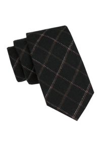 Wełniany Krawat - Alties - Czarny w Kratkę. Kolor: czarny. Materiał: wełna, bawełna. Wzór: kratka