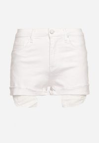 Born2be - Białe Jeansowe Szorty z Wysokim Stanem o Asymetrycznym Wykończeniu z Efektem Push-Up Afisea. Okazja: na co dzień. Stan: podwyższony. Kolor: biały. Materiał: jeans. Styl: casual #3