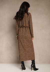 Renee - Panterkowa Sukienka z Gumką w Talii z Dopasowanym Dołem i Rozcięciem Zenova. Okazja: na co dzień. Wzór: motyw zwierzęcy, nadruk. Sezon: wiosna. Styl: casual, elegancki, klasyczny #2