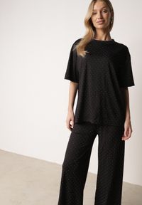 Born2be - Czarny Komplet Oversize z Cyrkoniami T-shirt i Spodnie Arnatea. Kolor: czarny. Wzór: aplikacja #5