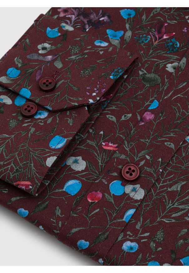 Pako Lorente - PAKO LORENTE – Bordowa koszula w kwiaty. Kolor: czerwony. Materiał: elastan, bawełna. Długość rękawa: długi rękaw. Długość: długie. Wzór: kwiaty